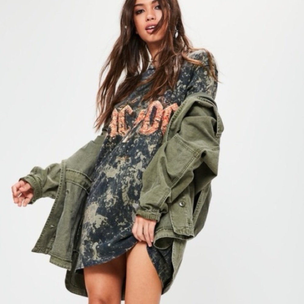 AC/DC Vintage Wash Distressed Graphic Tee Dress | Rocker Grunge Festival Style